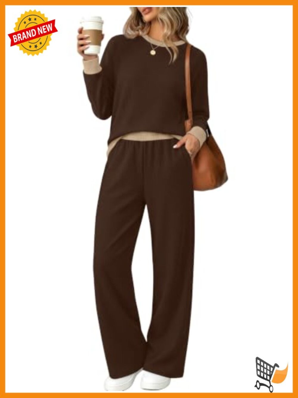 Two Piece Lounge Set Women Wide Leg High Waisted Raglan Crew Neck